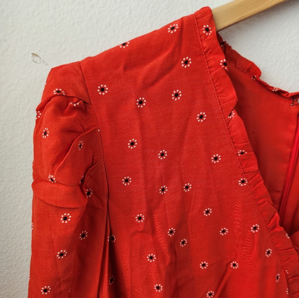 ASTR‎ The Label Revolve Marinke Dress Floral Faux Wrap Long Sleeve Red XL NWT - Picture 4 of 9